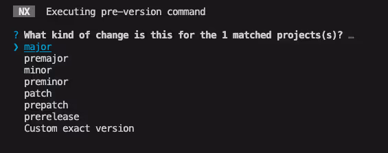 Screenshot of the version prompt asked by nx release